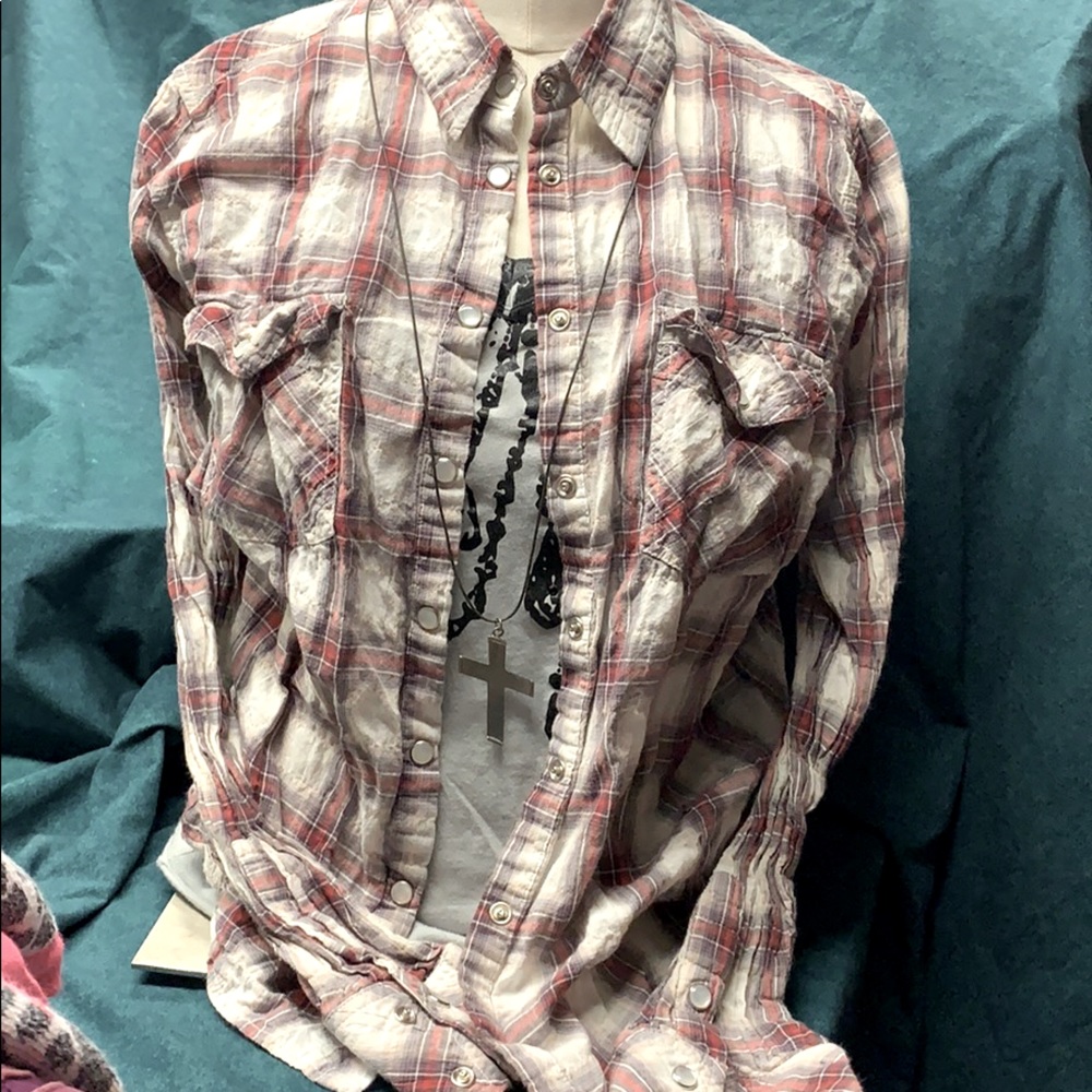 Delia’s XL snap up Long slv plaid shirt Country